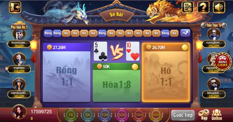 Rồng Hổ trò chơi đổi thưởng được săn đón nhất tại B52 Club và 68 Game Bài 